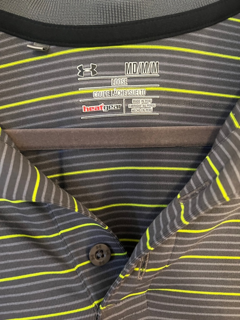 Under Armour Heat Gear Gray Polo with Lime Stripe - Picture 2 of 3